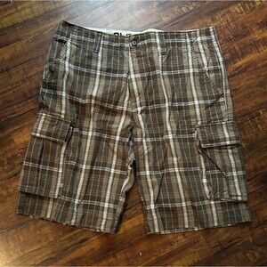 Vintage Y2K Old Navy Men's 36 Brown Plaid Skater Streetwear long Cargo Shorts